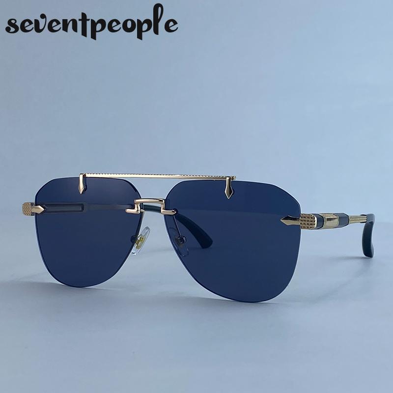 Steampunk Oversized Rimless Pilot Sunglasses Men Luxury Brand Trendy Oval Metal Punk Sun Glasses Retro Outdoor Shades UV400