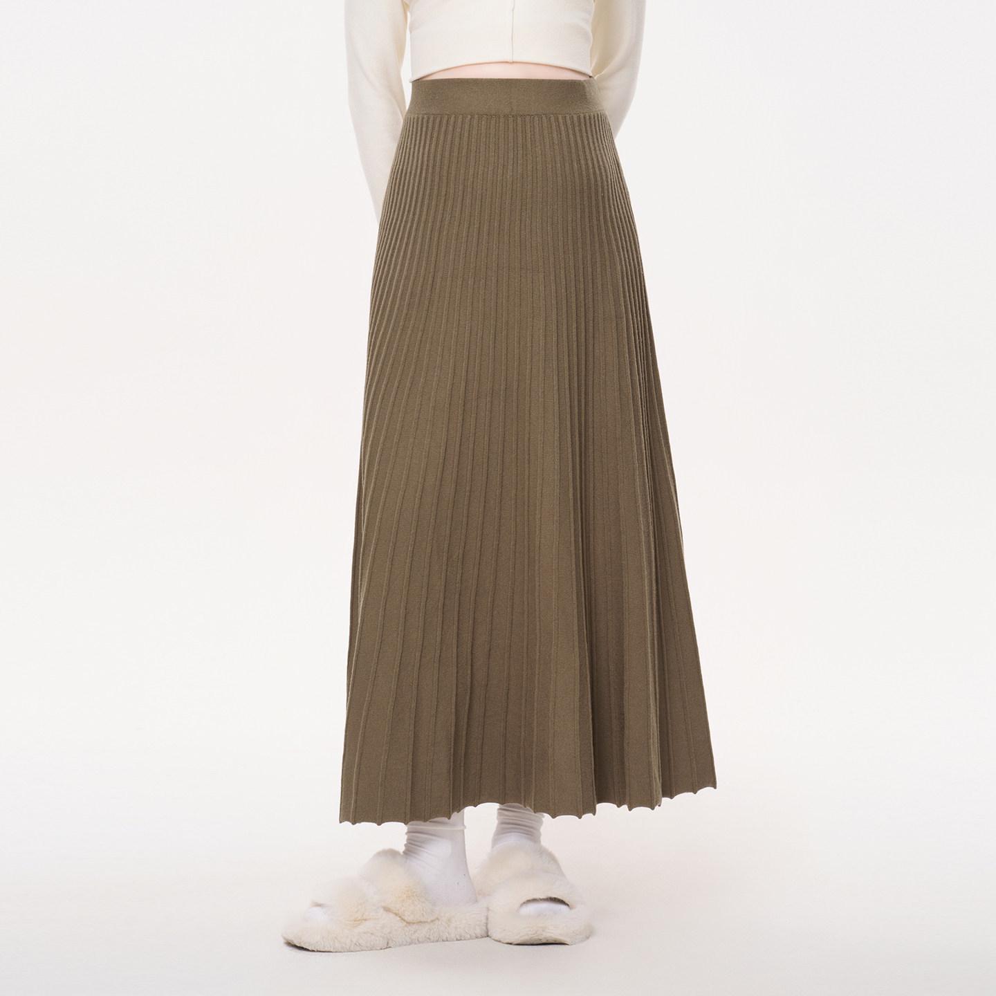 Masanon Knitted Maternity Pleated Skirt - Autumn/Winter, Petite Long Style, French Chic 2026 Medium хаки