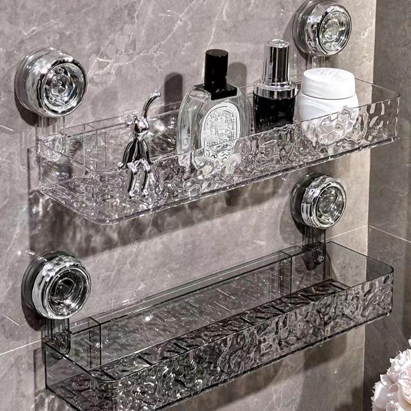 Easy Install Shower Shelf for Bathroom Wall Mounted Suction Cup Faucet Storage Rack Shampoo and Accessories Holder