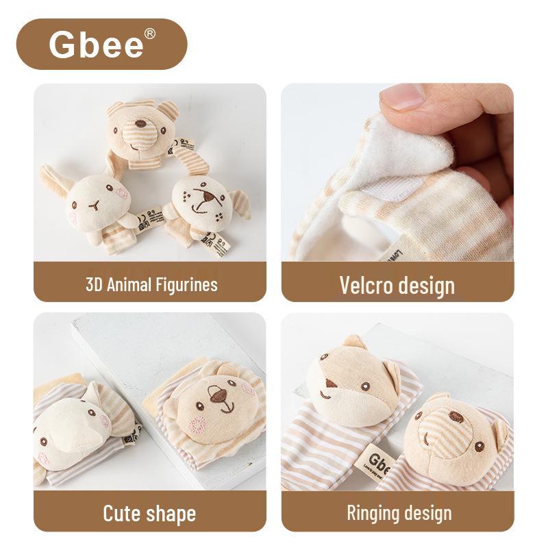 Gbee Organic Cotton Baby Rattle Set: Wrist Strap, Hand Crank Soothing Toys for Newborns