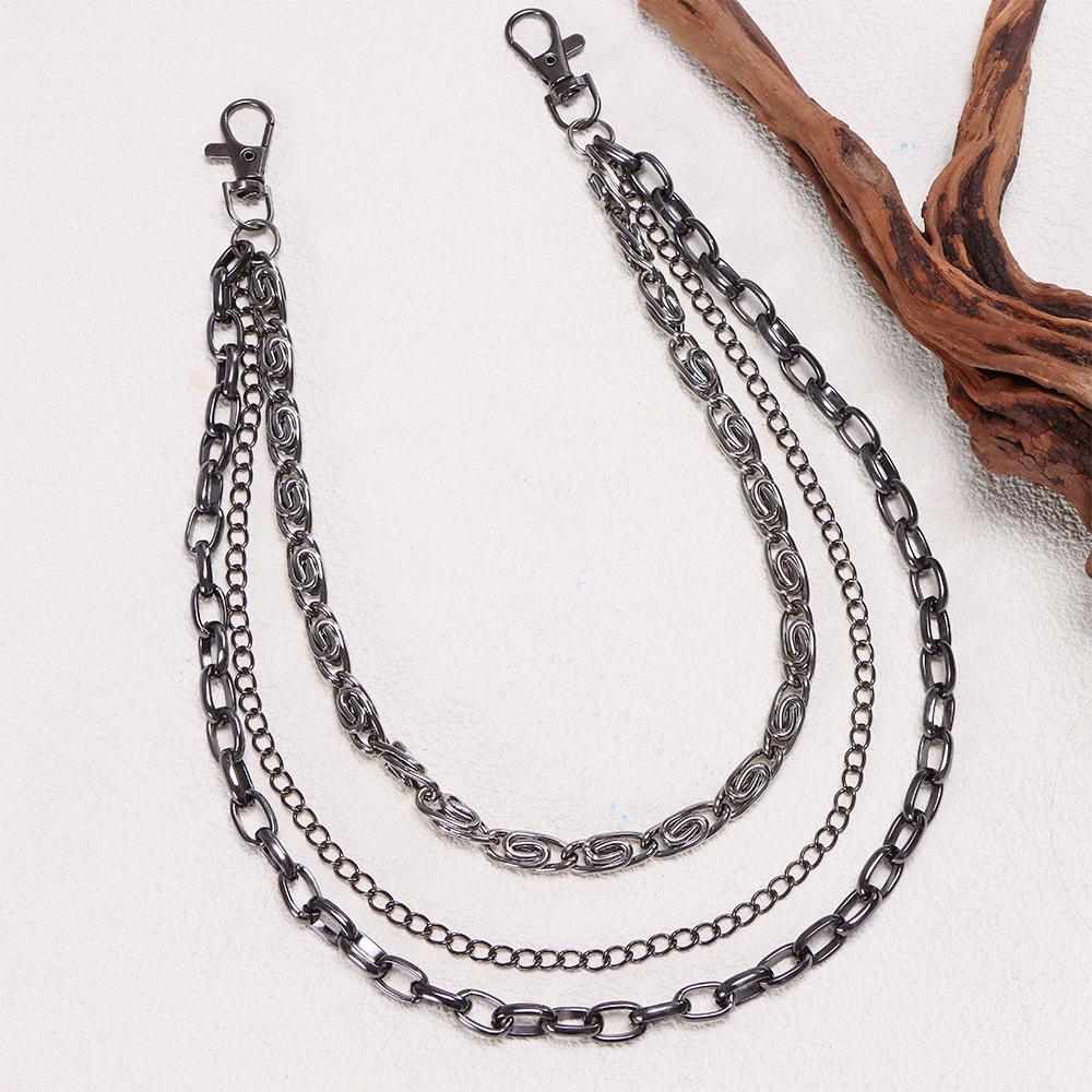 European & American Hip Hop Multi-Layer Gun Black Metal Waist & Pant Chain