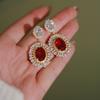 Huitan Gorgeous Red Cubic Zirconia Dangle Earrings for Women Gold Color Wedding Bridal Ear Accessory Temperament Elegant