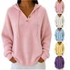 Damen Lockerer Strickpullover mit Kapuze und zwei Knöpfen, Farbe Langarm Pullover für Herbst Winter