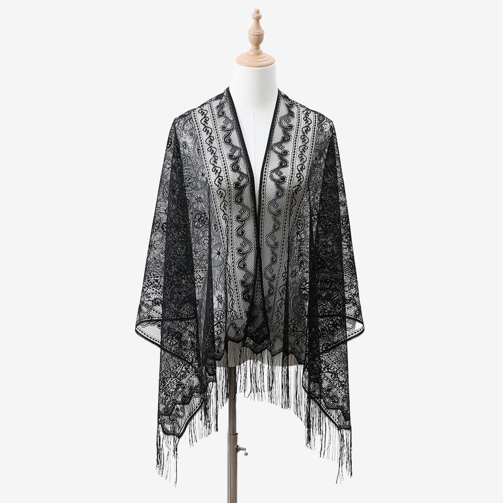 - New Muslim Cashew Nut Hollow Lace Fringed Long Scarf Silk Scarf Women'S Spring And Summer Long Scarf Shawl Women