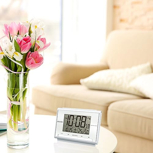 Seiko Uhr Wecker Tischuhr Radio Digital Kalender Temperatur Luftfeuchtigkeit Weiß Perlweiß 85 x 120 x 48 mm BC419S