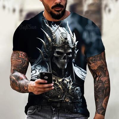 Summer Vintage Horror 3D Potisk lebky Pánské tričko Klasické Ležérní O Neck Krátký rukáv Móda Volné Nadměrné topy Tričko Pánské