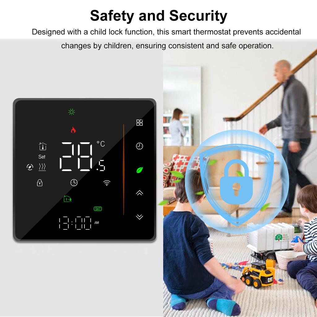 Smart Tuya WiFi Thermostat Water Floor Heating Controller with LED Color Display Shows Time/Weekday/Temperature/Humidity/Weathe