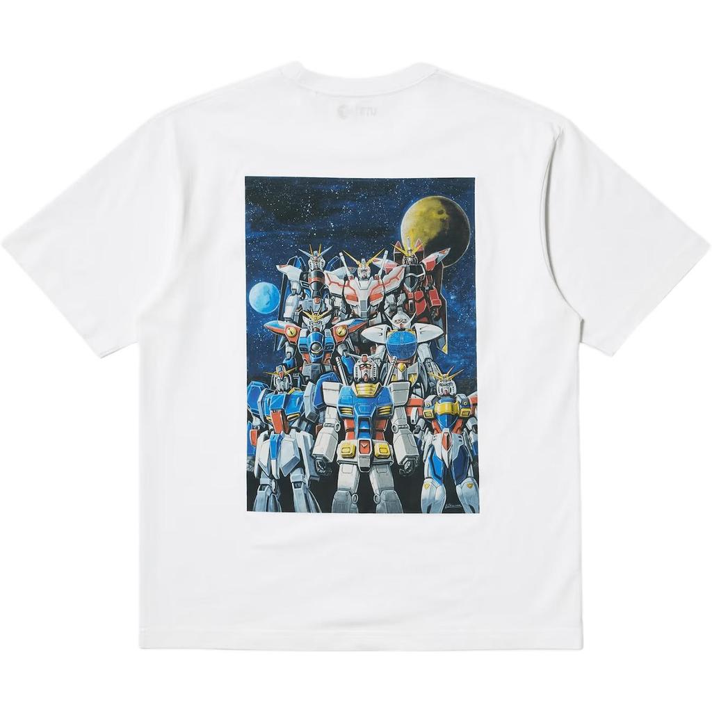 UNIQLO x Mobile Suit Gundam 45th Anniversary Graphic Letter Print Loose Comfortable Crew Neck Short Sleeve T-Shirt Unisex Tops White 480144-00