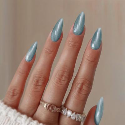 Secret Lives Cats Eye Reusable Artificial Stiletto Shape Bluish Grey Color Lightweight & Long Lasting| Easy To Use Press On Nails 24 PCS Set with K