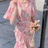 Französischer Stil Teepause Blumiges Chiffon Freizeitkleid für Damen Sommer Mode Süßer Rüschensaum Hochwertiges Design