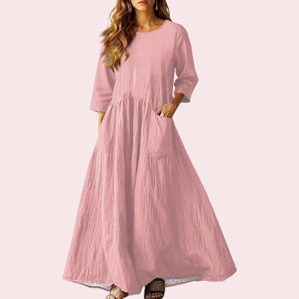 Women's Retro Ethnic Style Ribbon Embroidered Sleeveless Linen V-neck Maxi Dress