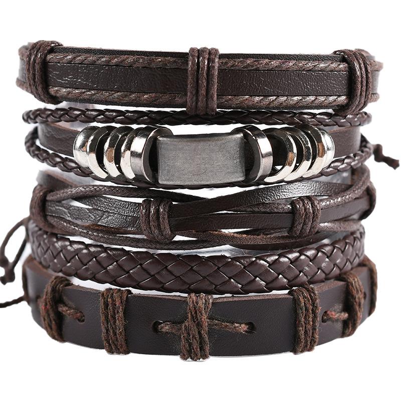 1 Mode-Armband Wikinger-Armband Für Männer Handgelenk-Armbänder Geflochtenes Totenkopf-Hand-Schmuckstück Verstellbares Leder-Set-Armband Für Leder