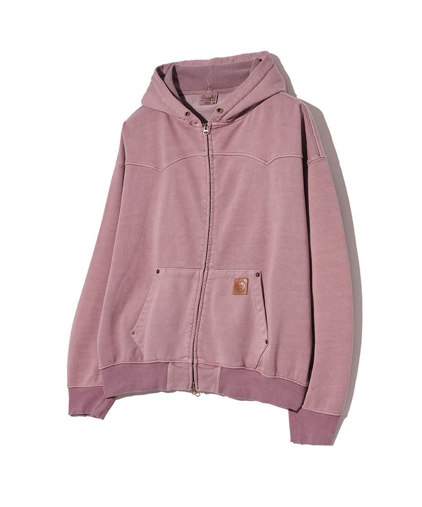 Physical Department Pigment Washed Work Zip-Up Hoodie_Dark Pink
