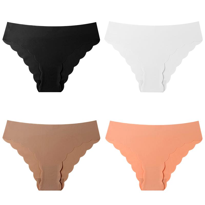 

TERMEZY 4Pcs/Lot Women s Sexy Scalloped-Edge Briefs Ice Silk Seamless Low-Rise Pure & Alluring Invisible Multi-Color Panties S