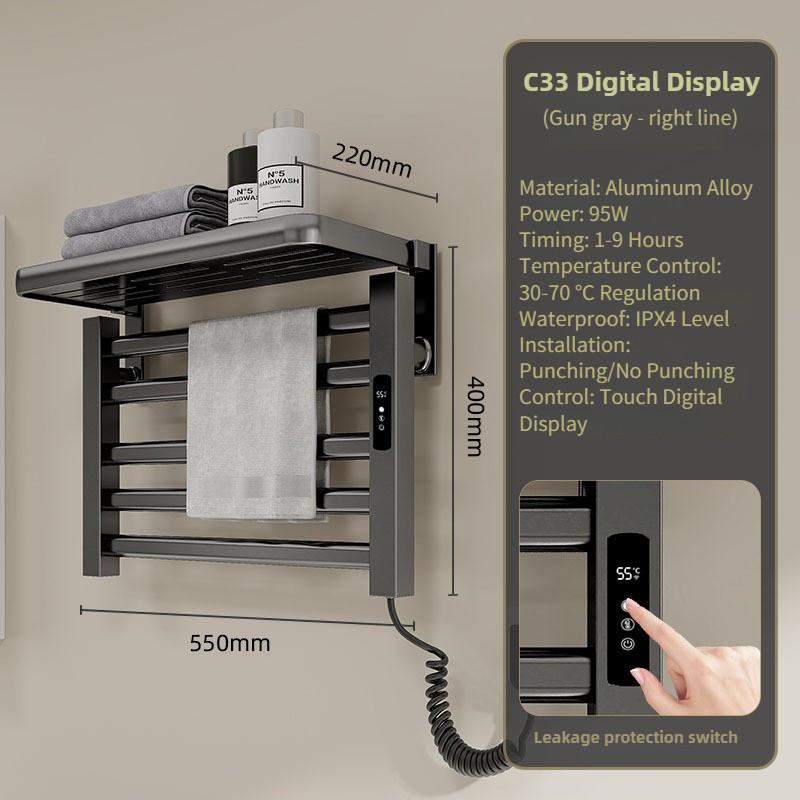 Bathroom Electric Heating Towel Aluminum Alloy Electric Towel Rack Bar Intelligent Constant Temperature Drying Towel Storage Rack