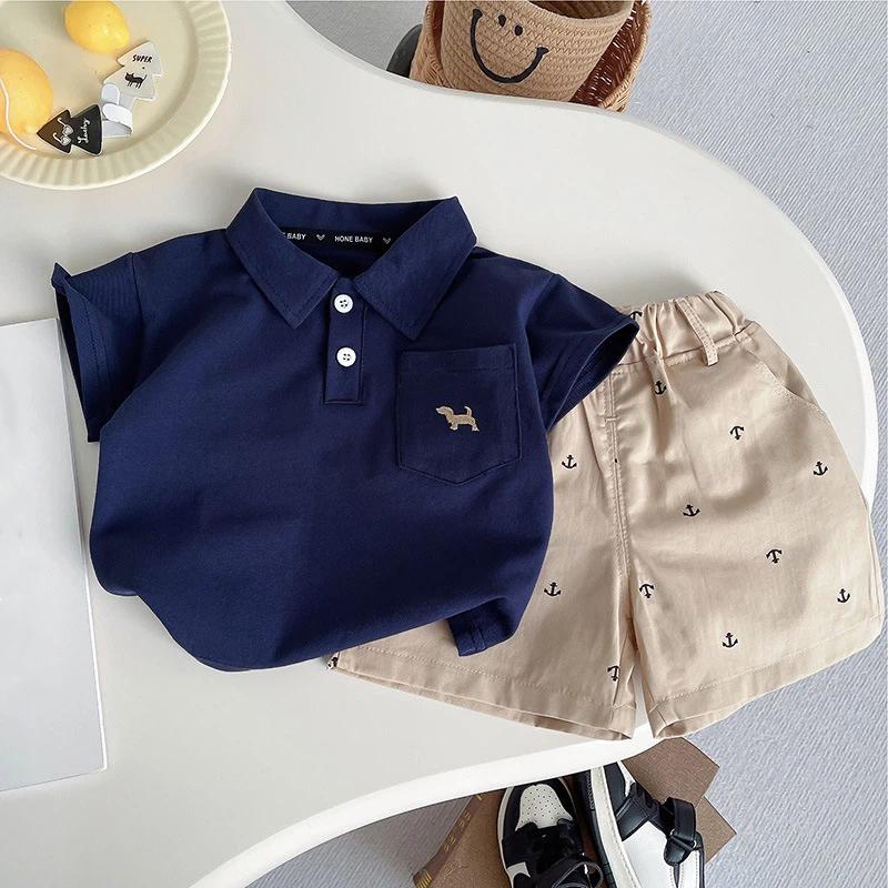 Boys Summer Outfit Set Baby Summer Thin Short Sleeve Polo Two Piece Short Style Short Children's Clothing