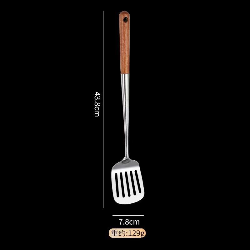 Stainless Steel Spoon Extended Pear Wooden Handle Frying Shovel Household Wok Shovel Large Colander Long Handle Chef Series