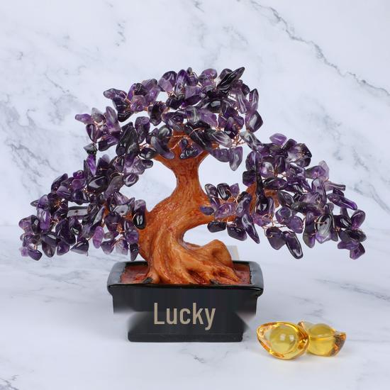 Amethyst Money Tree Ornament: Purple Wealth-Attracting Home Decor Gift