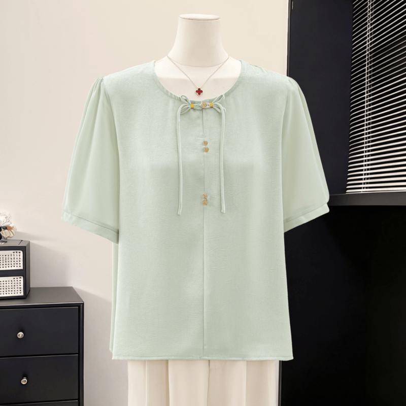 Yuzhaolin Women s Summer Loose-Fit Tie-Design Short-Sleeve Shirt 4XL