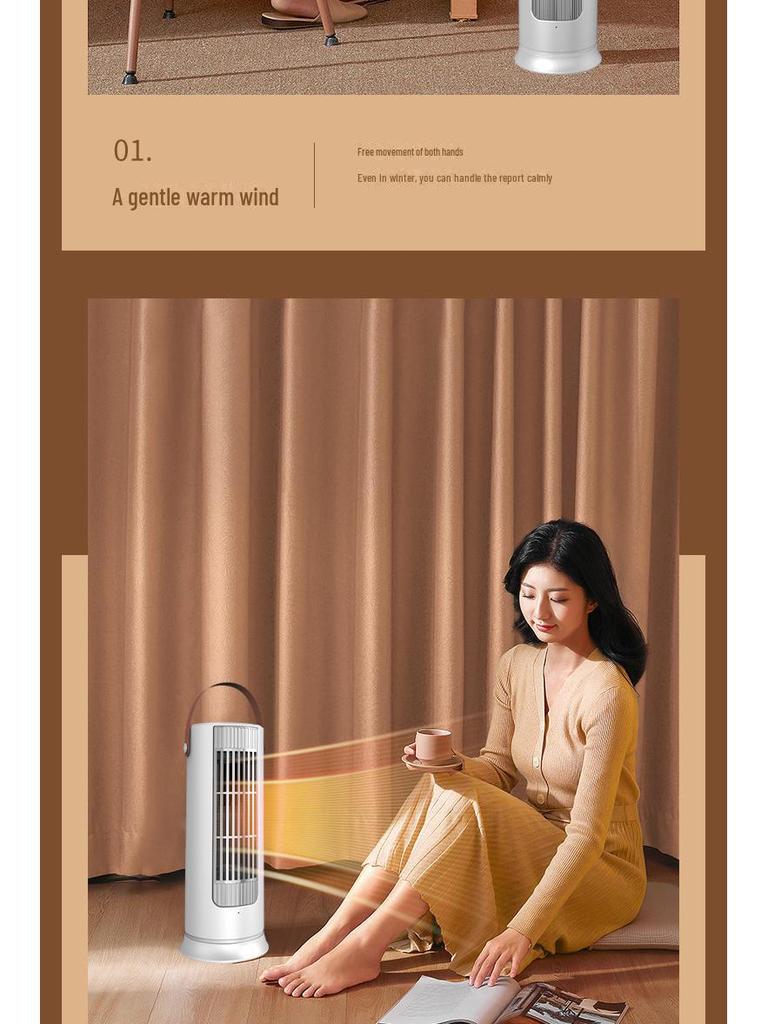 Energy-Efficient Mini Desktop Heater - Fast Heating, Anti-Dump, Ideal for Home & Office Use.