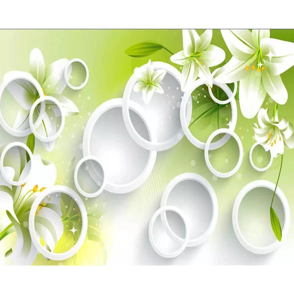 Wallpaper Fresh Lily Circle 3d Mural Living Room Bedroom Tv Background Wall Papers Home Decor
