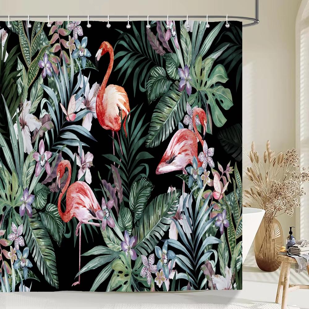 Beautiful Flower And Bird Printed Shower Curtain Partition Privacy Hanging Home Decoration Curtain With Hooks Machine Washable