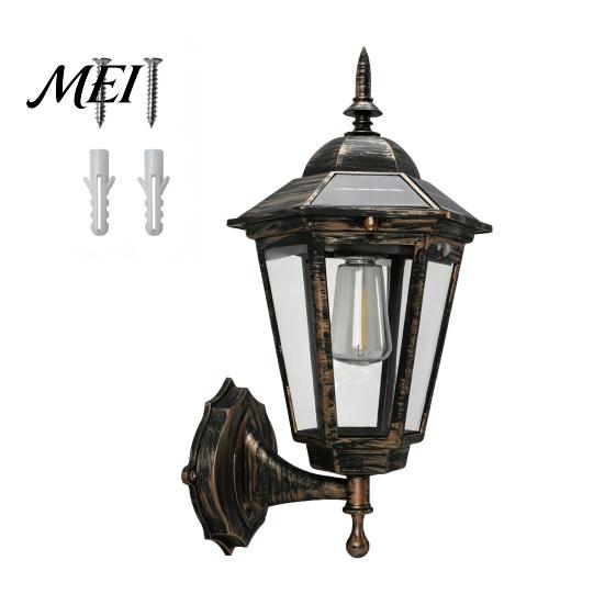 Black Matte Solar Wall Light Vintage Light, Motion Sensor Outdoor Sconce with Glass Retro Garden Lantern Shade, Waterproof for Patio Porch Pathway