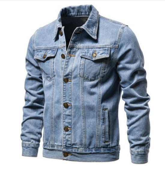 

Весна 2023 Новая мужская облегающая джинсовая куртка: Корейский стиль, повседневное пальто большого размера M светло-синий
