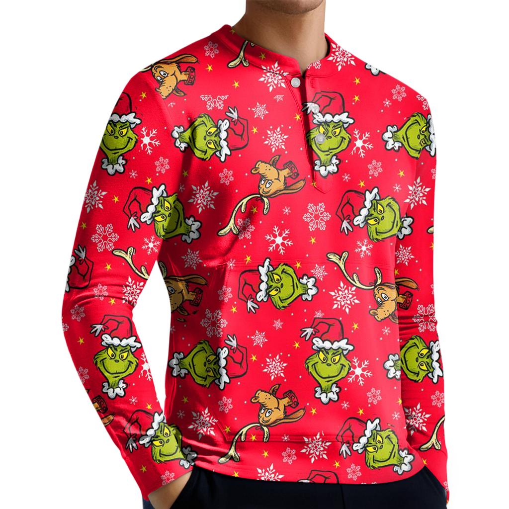 Herren Casual Button-Down Sweatshirt Mode Bedrucktes Langarmshirt Pullover