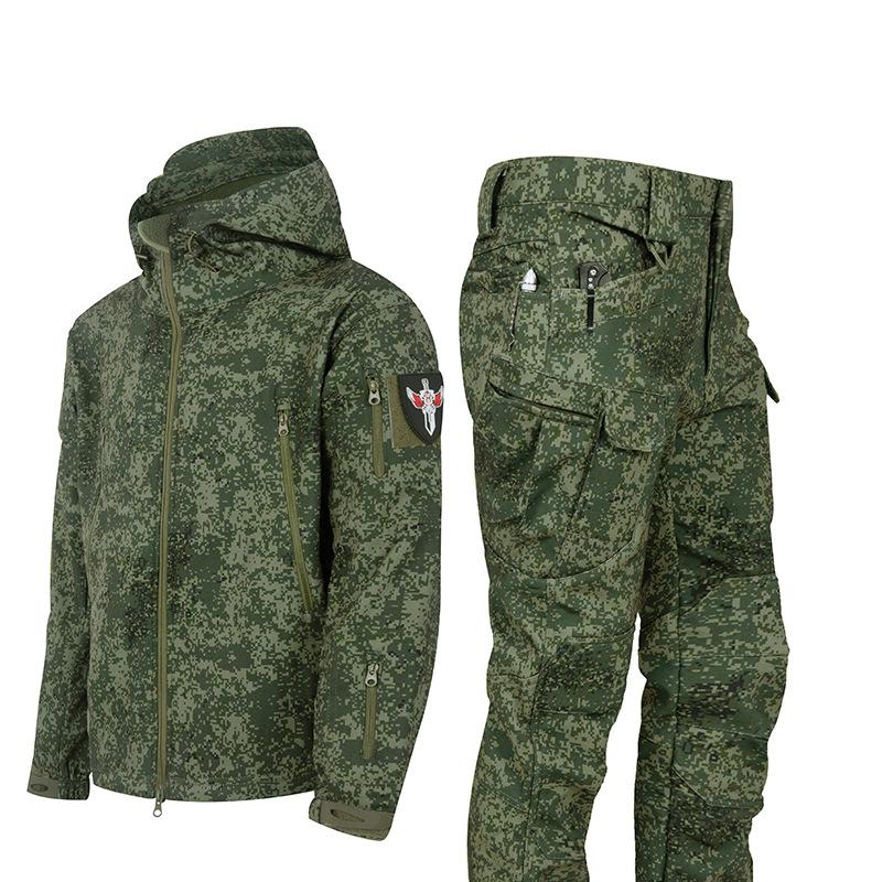 Winter Outdoor Men's Training Suit Tactical Camouflage Assault Plush Waterproof Adventure Skiing Jacket Travel Clothing Workwear