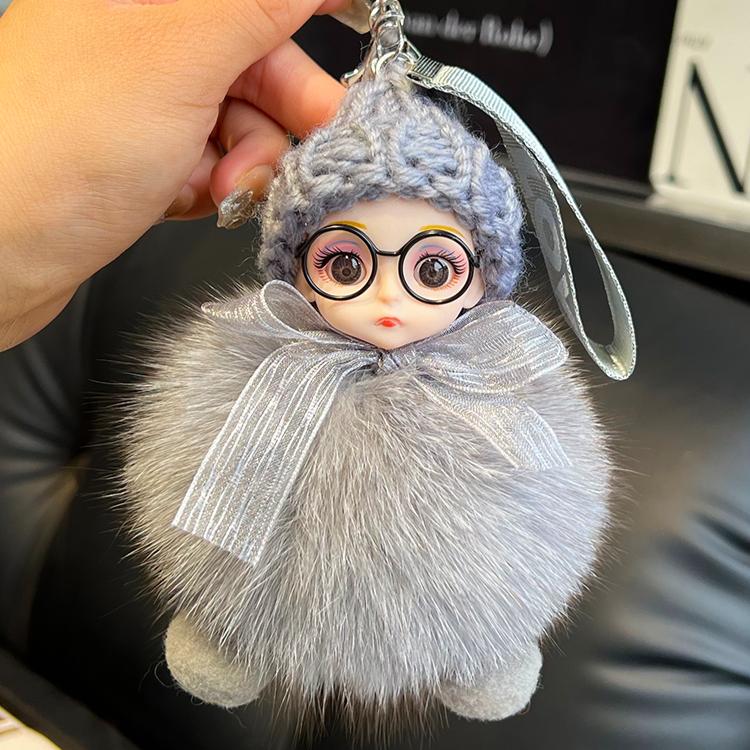 Echter Fuchspelz Puppe Auto Schlüsselanhänger Anhänger Niedliche Plüschpuppe Puppe Buchtaschenanhänger Paargeschenk