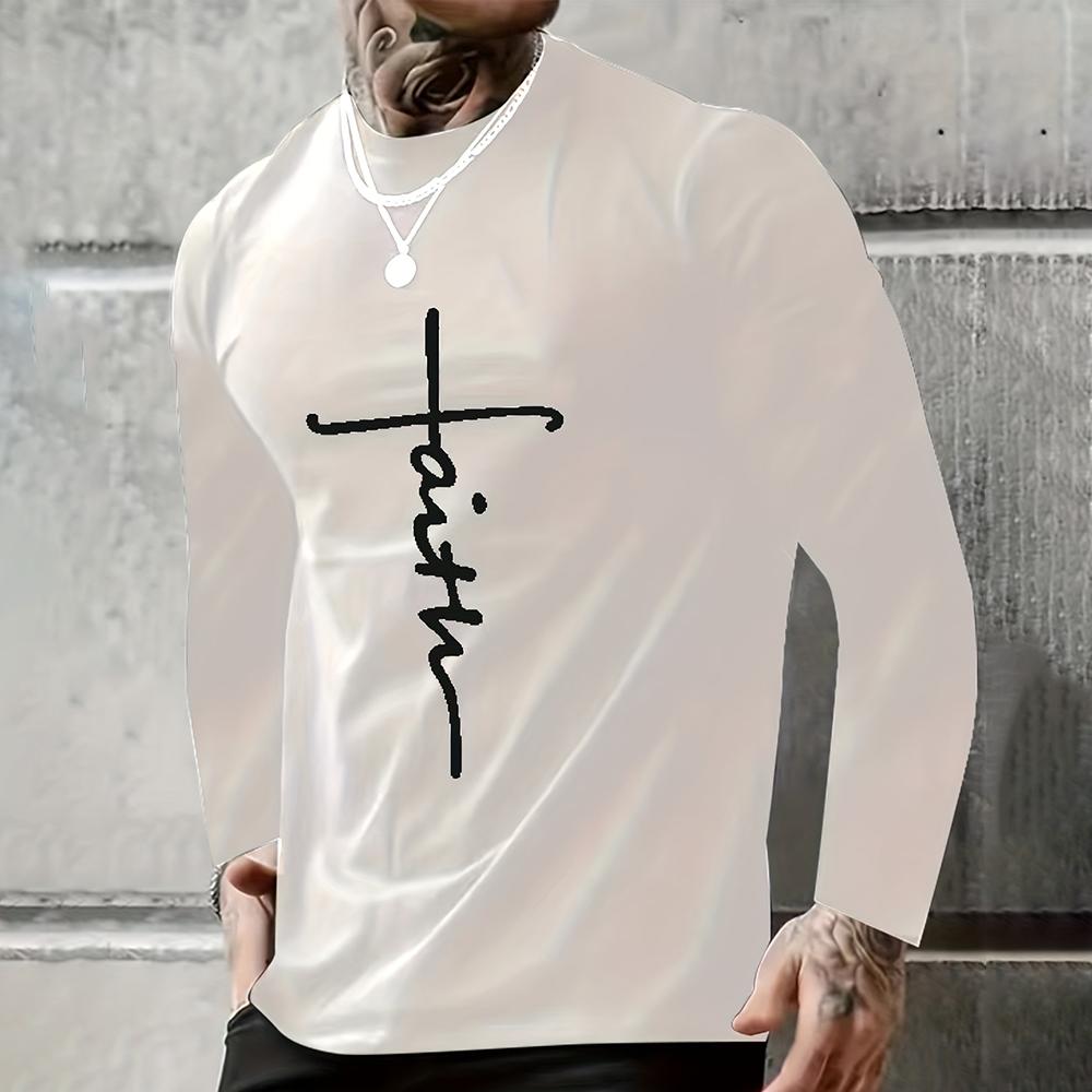 Vintage T Shirt 3D Simple Cross Print Casual Long Sleeve Men's Loose O Neck Comfortable Sweatshirt European Clothing 7Xl