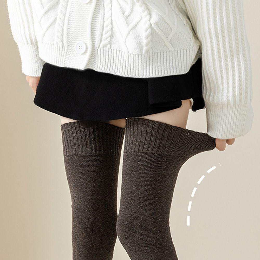 Solid Color Knee High Socks Cotton Knitted Stocking Long Long Socks