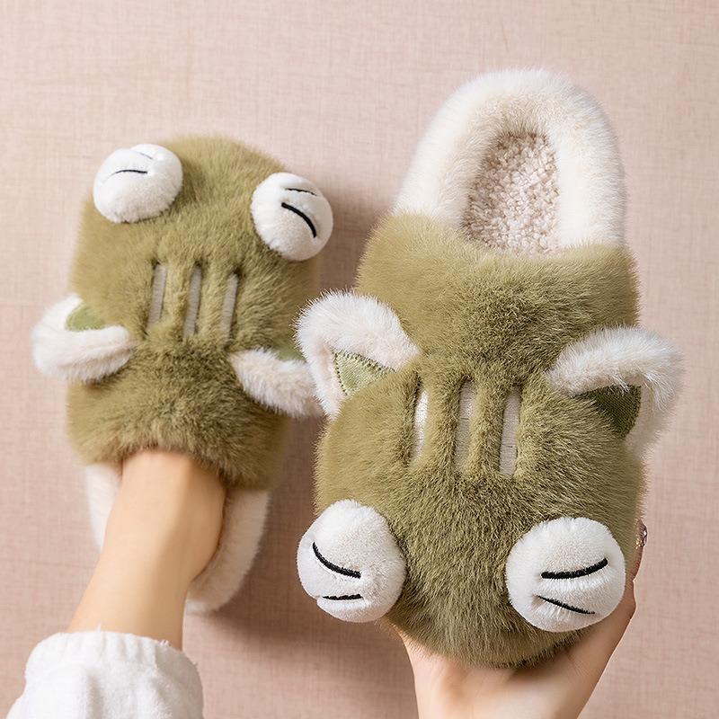 Cute kitten cotton slippers women's new autumn and winter indoor home plush warm non-slip cotton drag women
