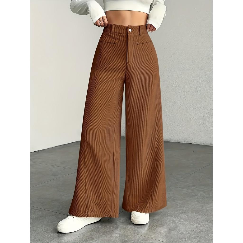 Pruhované kalhoty s širokými nohavicemi, Ležérní všestranné kalhoty s vysokým pasem, Zeštíhlující kalhoty s vysokým pasem