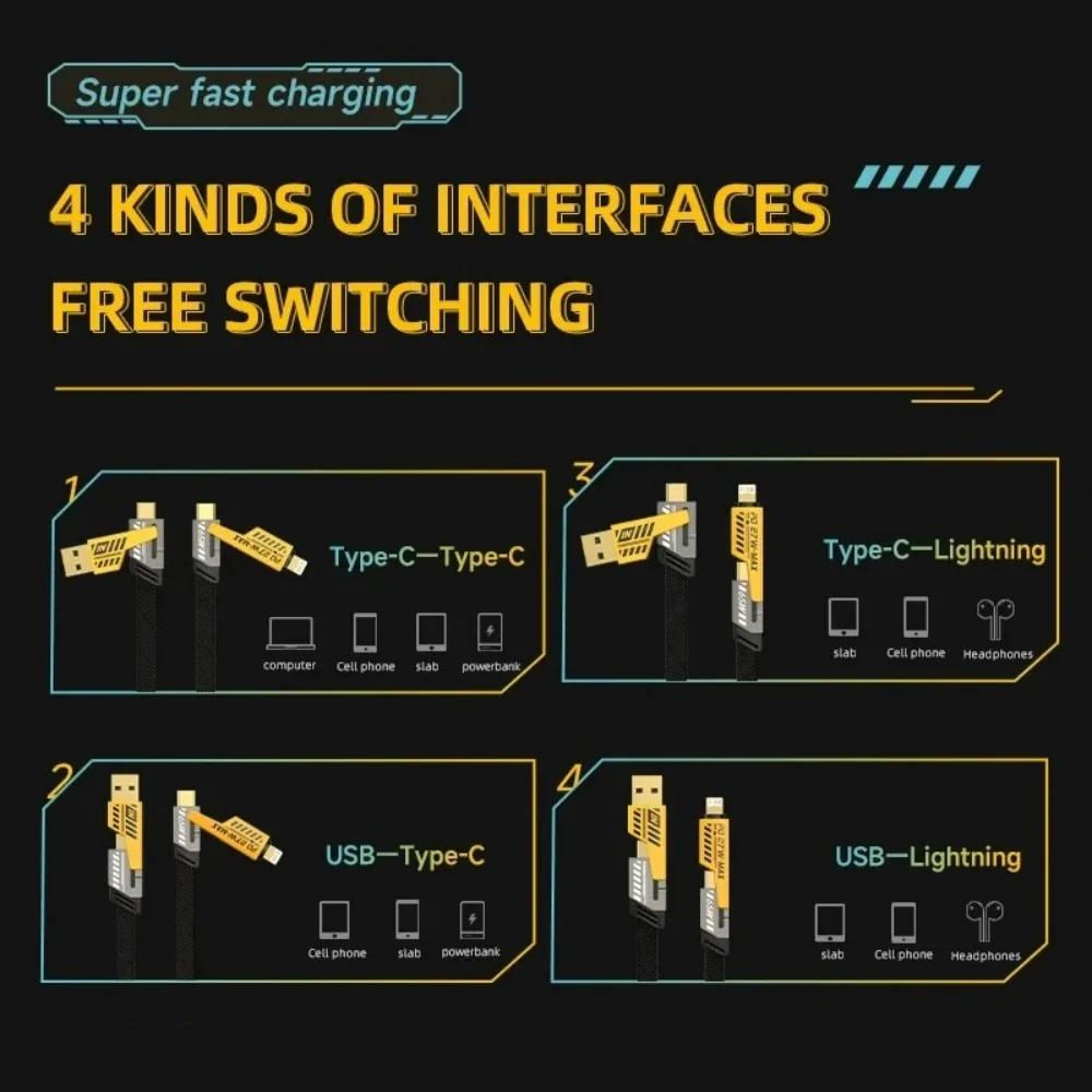 4 in 1 Mecha Fast Charging Data Cable Cord PD 27W For iPhone 15 Samsung Xiaomi 65W USB Type C Multi Port Quick Charge Wire Line