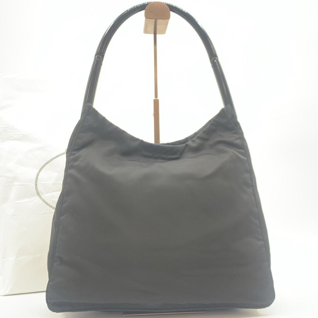 Prada Handbag Tote Shoulder Bag Tessuto Nylon Single Semi Shoulder Plastic Handle Arm Black
