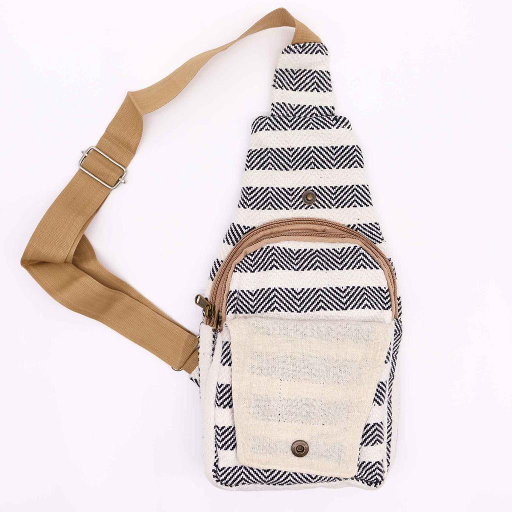 Crossbody Bag Natural Cotton Black And White