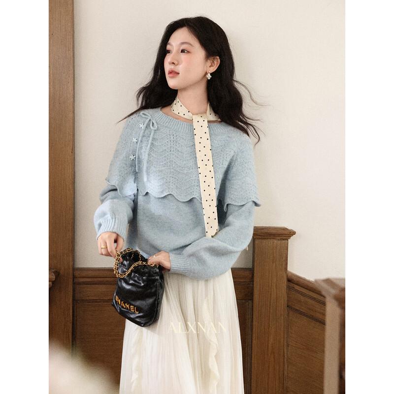 Luxiangnan Heartbeat Cooling Blue Knitted Sweater M