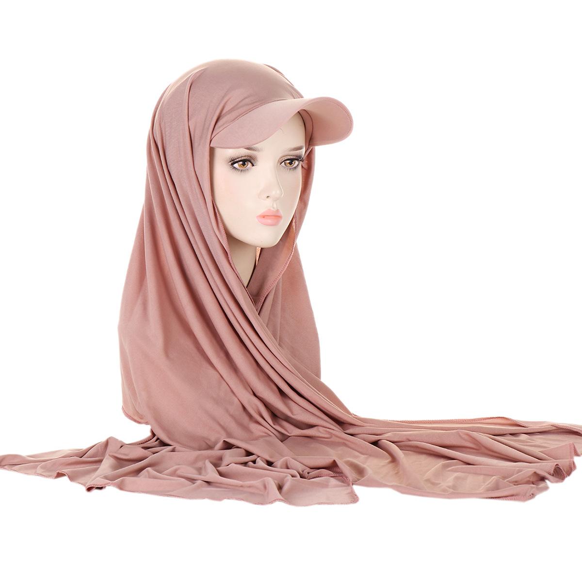 

13 цветов, новый женский модный шарф, хлопковая бейсболка, интегрированный шарф, шляпа, мусульманский хиджаб светло-розовый