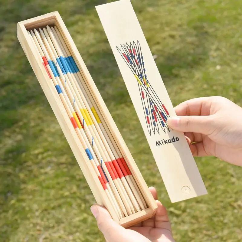 Classic Wooden Pick Up Sticks Game 31 Pcs Traditional Mikado Spiel Fun Desktop Toy Adults Kids Interactive Toy