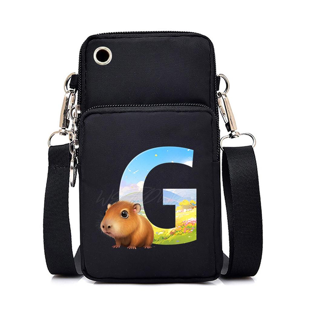 Letter Print Black Messenger Bag Casual Portable Mobile Phone Bag
