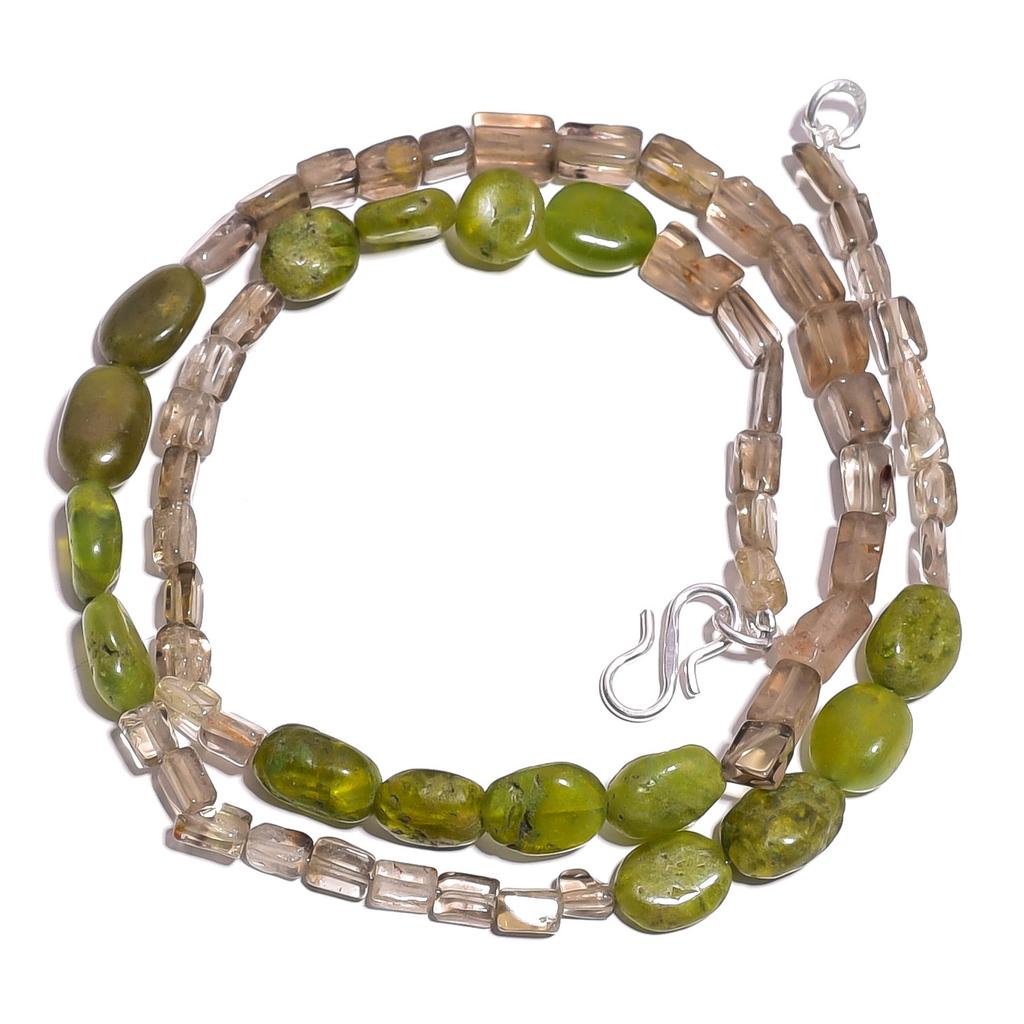 Natural Vasonite Smoky Quartz Gemstone Mix Smooth Beads Necklace 17" UB-4039 UB-4039