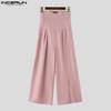 INCERUN Men High Slim Waist Zipper Casual Long Splits Wide Legs Pants Trousers