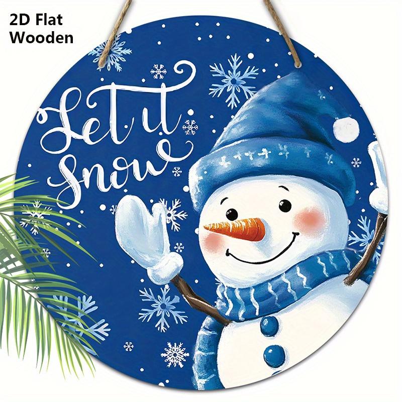 Wooden Christmas Sign with Adorable Snowman Pattern - Navidad Round Sign for Front Door Wall Hanging Decor - Ideal Christmas Gift