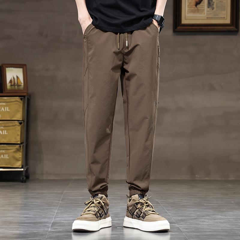 New Men's Spring Tooling Pants Men's Slim Straight Versatile Thin Casual Pants Breathable Foot Tie Trend Brand