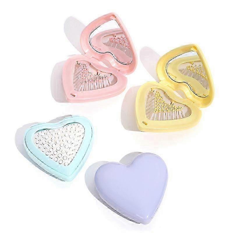Mini Portable Folding Compact Heart Pocket Hair Brush Mirror Styling Accessories