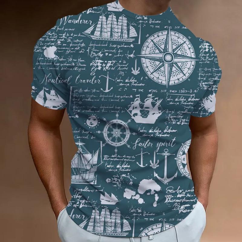 Nautical Pattern Fashion Men's T-shirt 3d Printing Classic Retro Short Sleeve Short Sleeve Loose Casual Super High Top