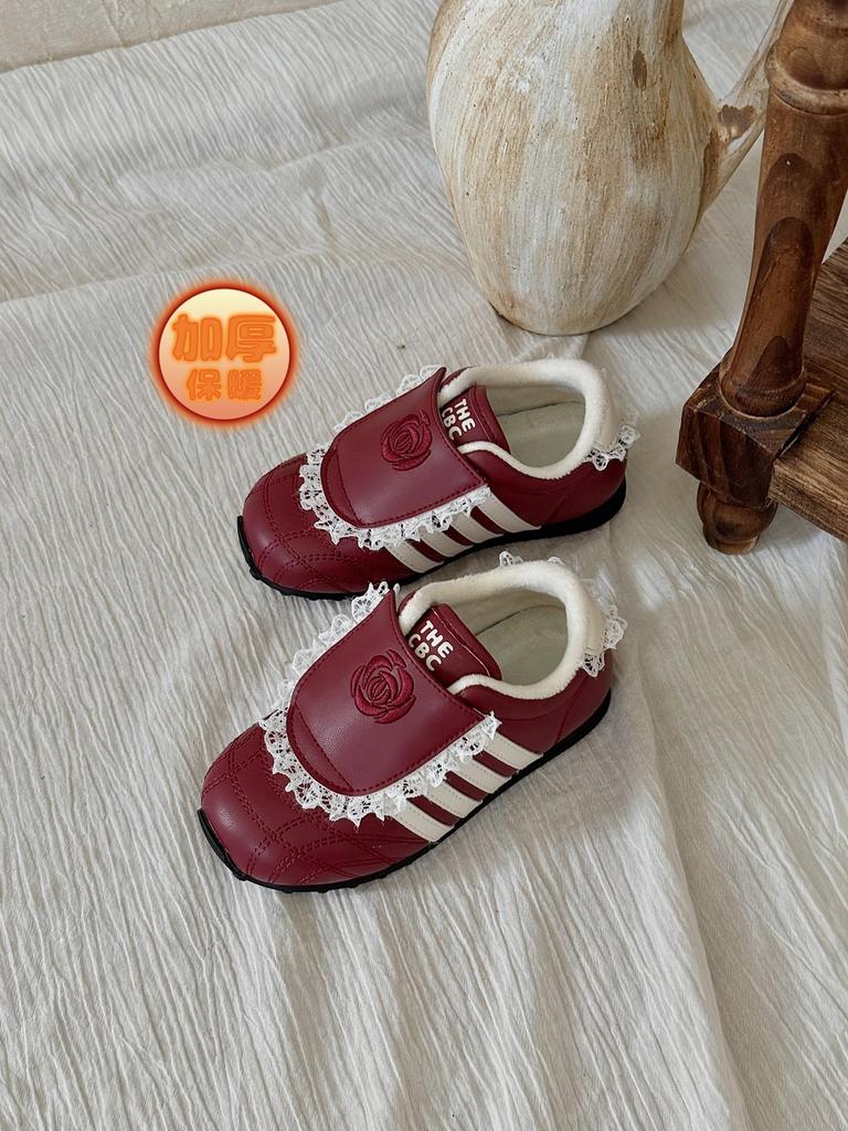 XSHX Camellia Virtue | Girls' Retro Functional Thin-soled Sports and Leisure Board Shoes Velcro Autumn and Winter Velvet