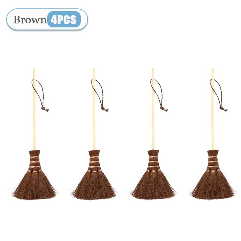1-10PCS Mini Soft Hair Brooms Wood Floor Sweeping Straw Braided Keyboard Brush Witch Miniature Straw Brooms Dollhouse Decoration